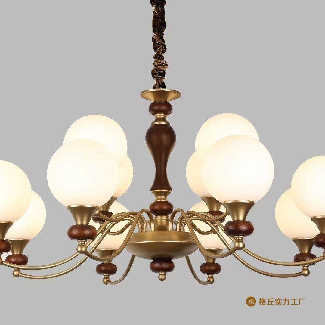 中古古风客厅吊灯法式南洋复古卧室魔豆复古风餐厅美式胡桃木灯具