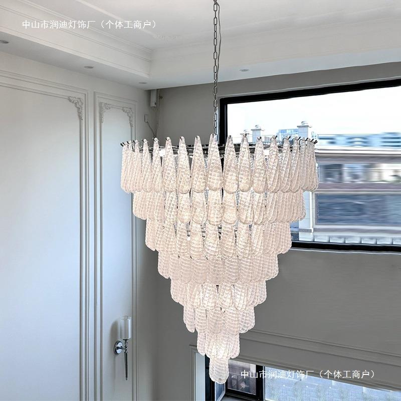 法式别墅复式楼梯轻奢瀑布水晶玻璃客厅吊灯美式复古餐厅卧室灯
