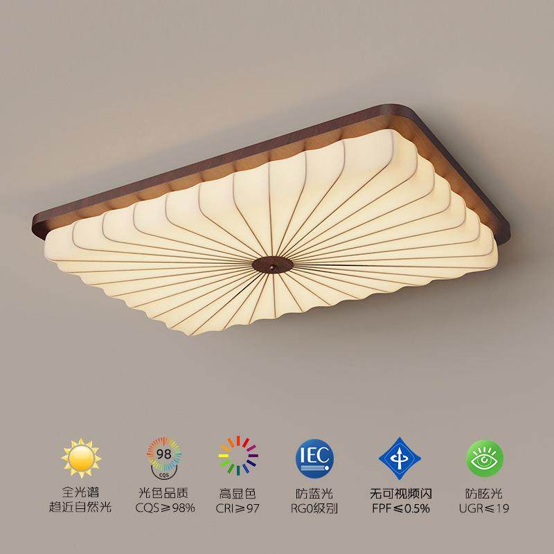 中古风客厅吸顶灯法式复古胡桃木色大厅主灯南洋风布艺护眼房间灯