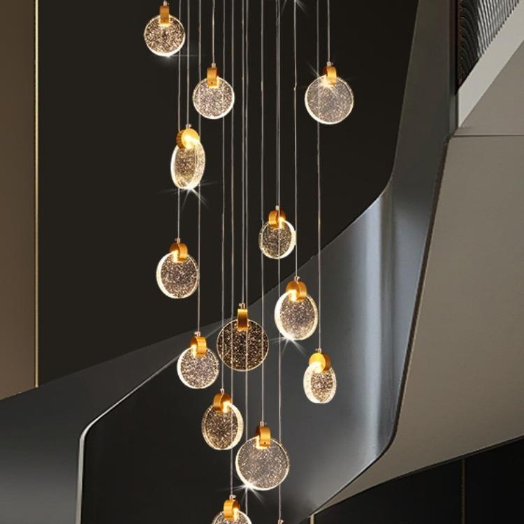 别墅复式楼梯吊灯新款水晶现代简约轻奢旋转loft公寓挑空长吊灯