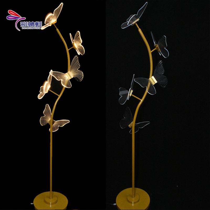 彩蜻蜓新款铁艺婚庆蝴蝶路引灯节日舞台亚克力摆件婚宴酒店道具