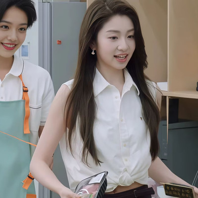 徐如蓝同款白色尖领无袖衬衫