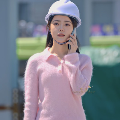 粉色polo领套头软糯奶呼呼针织衫