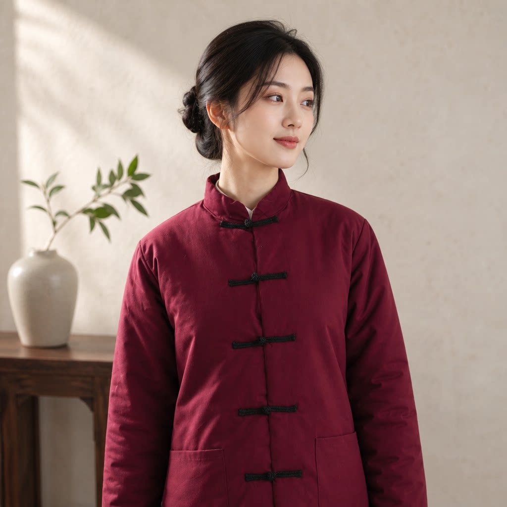 女款修身纯色纯棉棉衣
