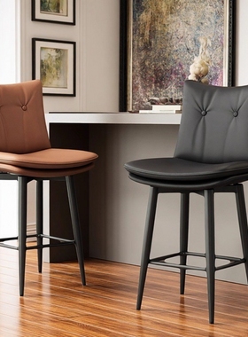 轻奢高端吧台椅家用高脚凳60cm铁艺旋转酒吧椅设计师椅子前台吧凳