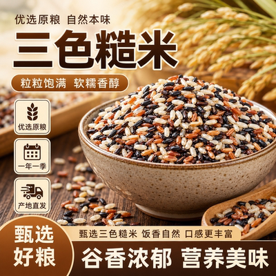 低脂三色糙米五色糙米饭粗粮主食五谷杂粮孕妇紫米七色糙米饭团