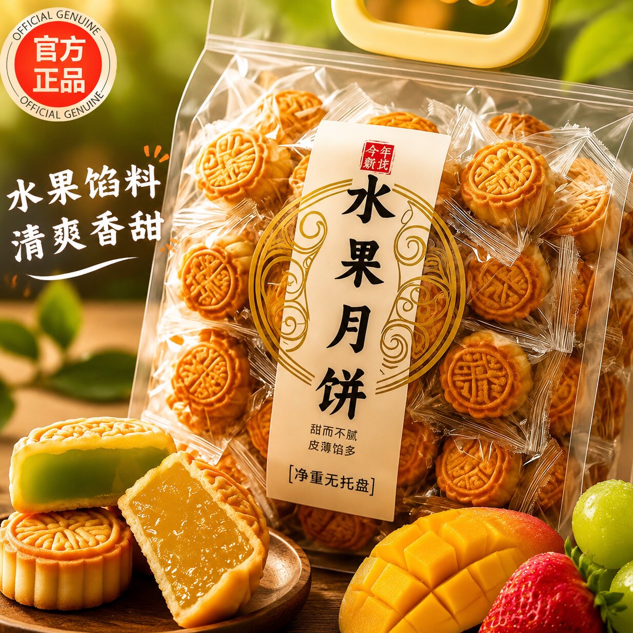儿童水果广式水果味莲蓉多口味酒家月饼礼盒装高档团购送礼20枚装