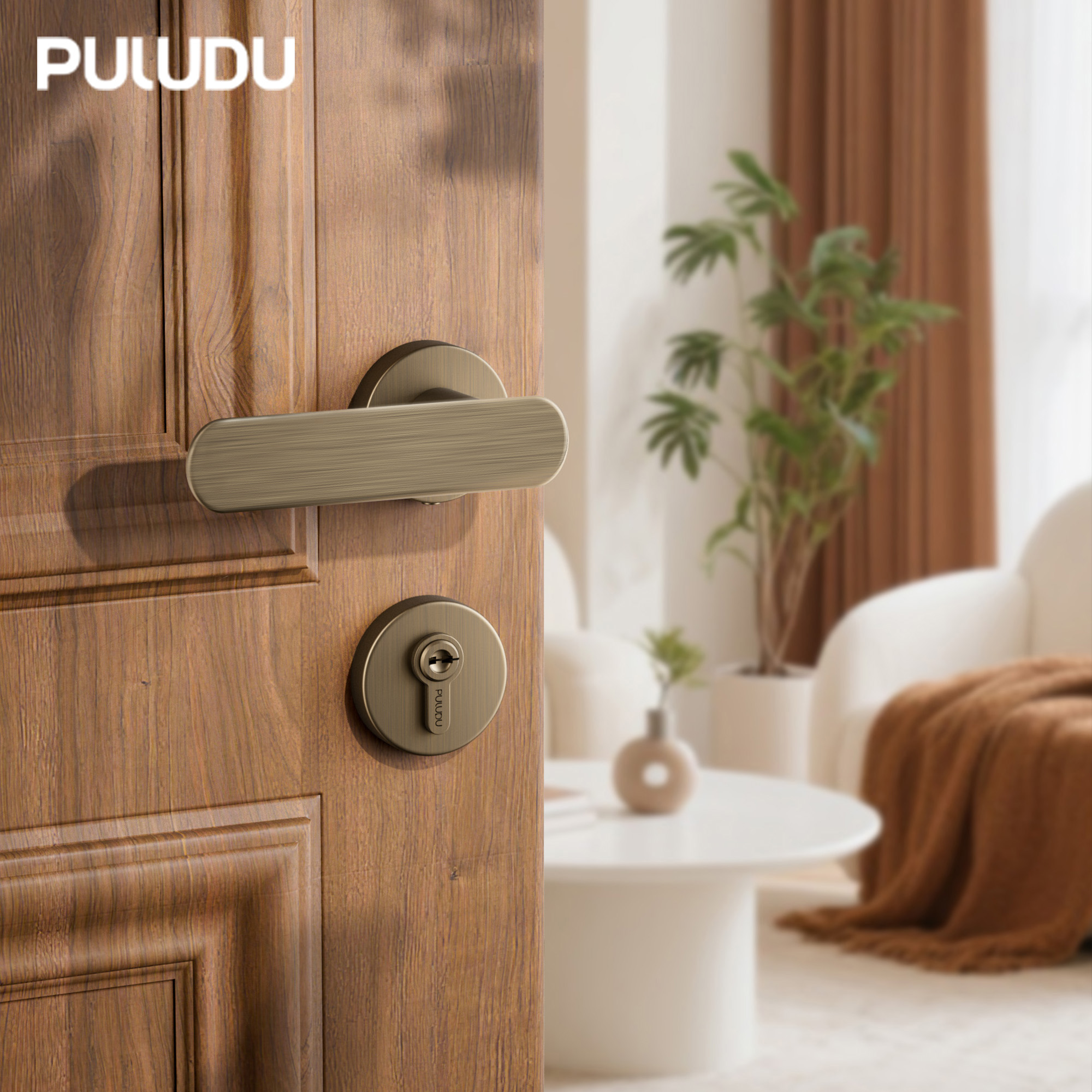 普罗盾纯黄铜法式现代简约门锁