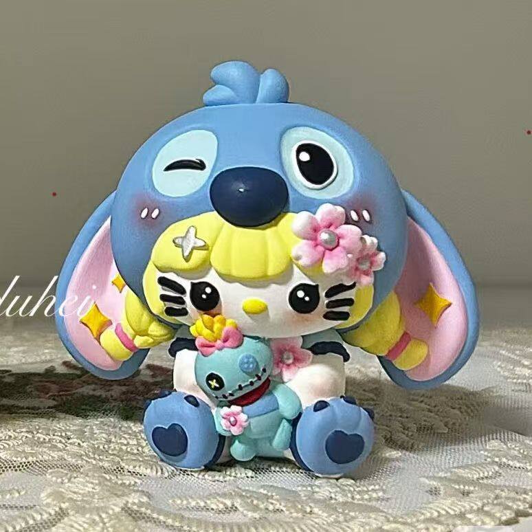 新款史迪仔凯蒂猫3d大号石膏娃娃白模涂鸦房间DIY摆件手工玩具