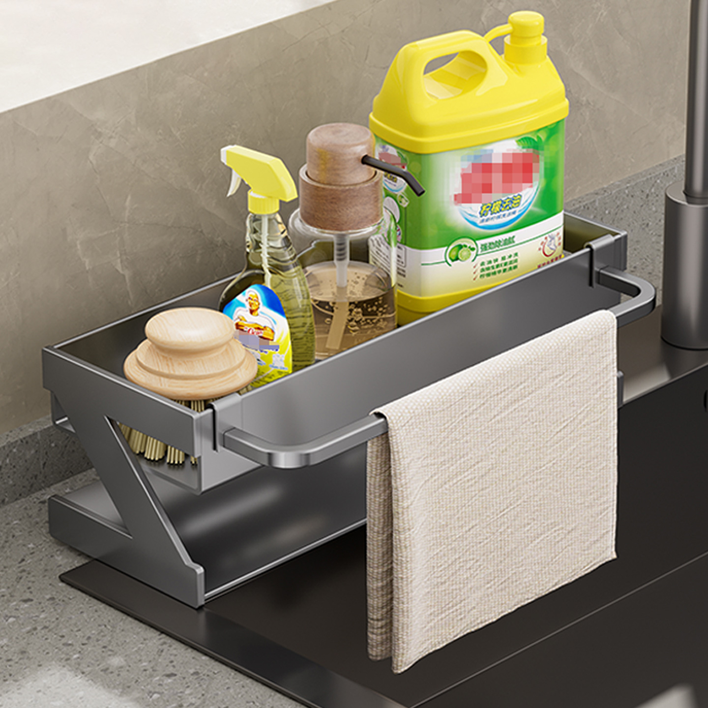 沐笙歌厨房置物架不锈钢水槽洗碗台面洗洁精海绵擦沥水抹布收纳架