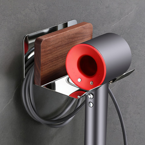 沐笙歌胡桃木吹风机置物架免打孔304不锈钢卫生间电吹风收纳架子