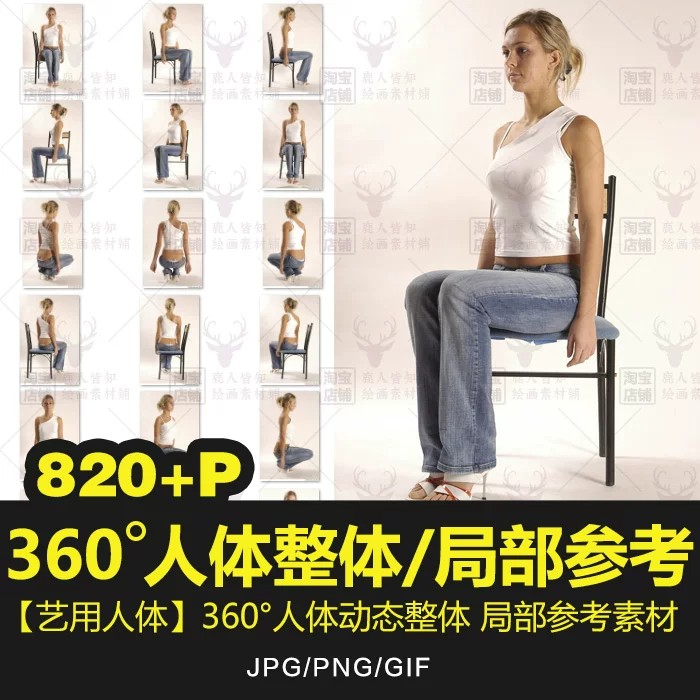 多角度人物艺用三视图动作人体画设计素材/源文件