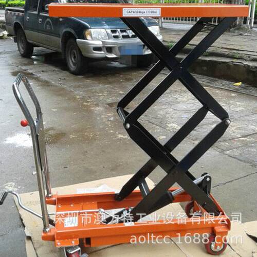 供应50kg1.米手动平台车电动手推平台车剪叉式手推升降模具车