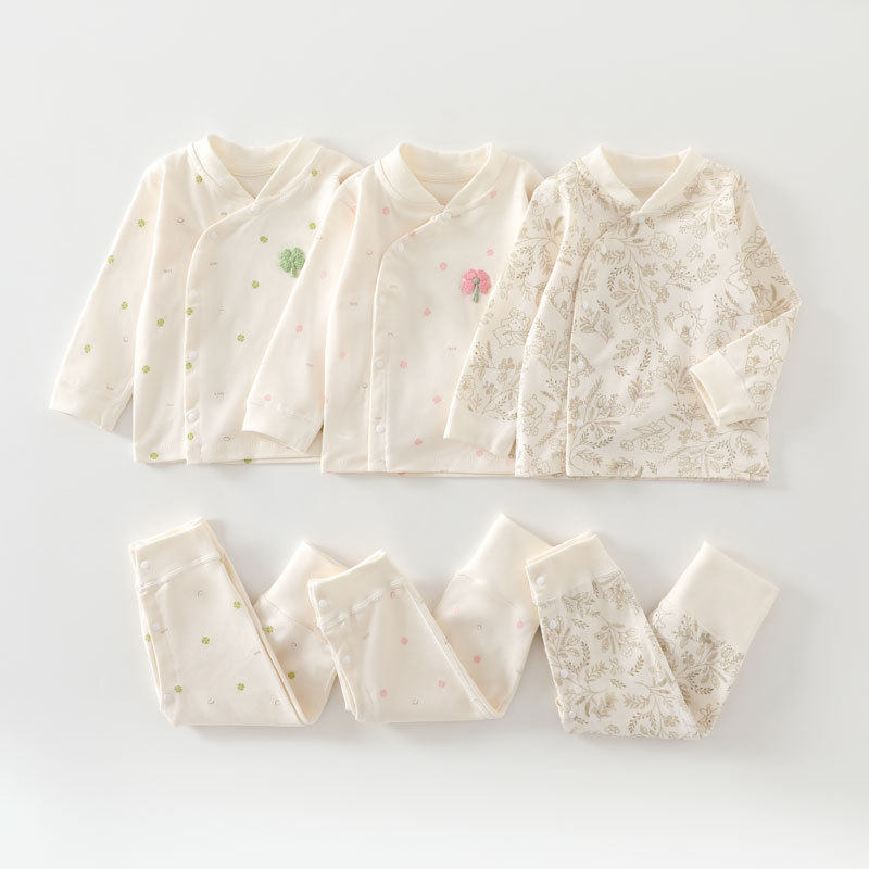 春秋婴儿高腰护肚套装纯棉新生儿秋衣裤偏襟宝宝睡衣