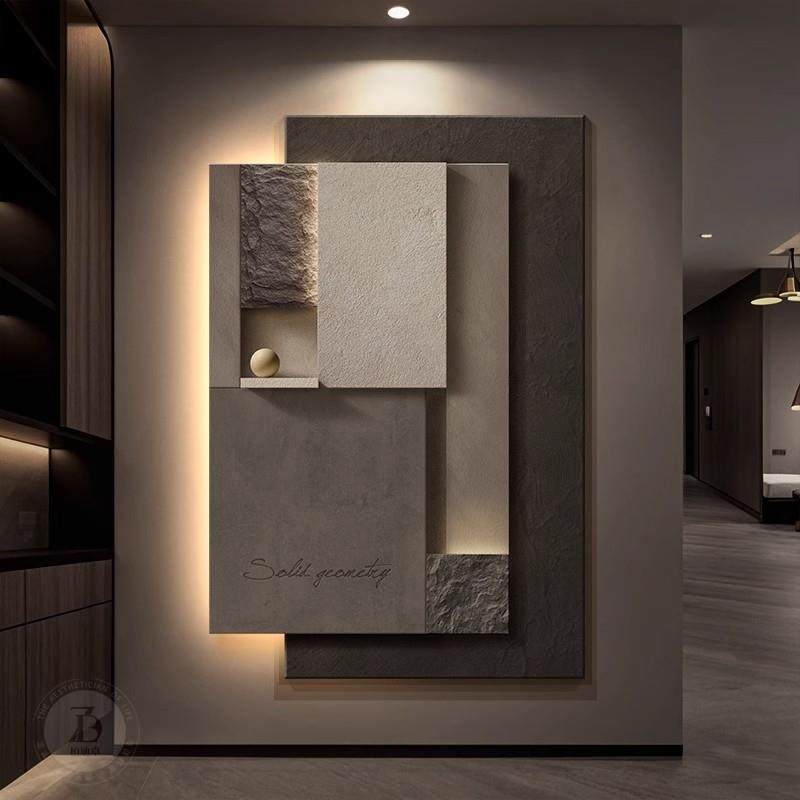 轻奢高级感入户门玄关装饰画抽象几何走廊过道挂画客厅砂岩壁灯画