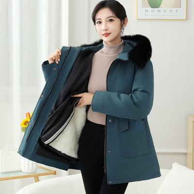 羊毛棉袄女士皮毛一体加厚保暖外套中老年秋冬季真羊皮棉衣妈妈装