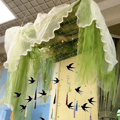 幼儿园春天环创吊饰造景材料自然角装饰植物氛围场景布置绿色纱幔