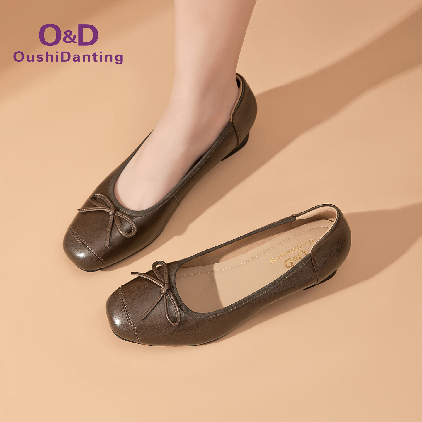 【羊皮】OD欧诗丹婷真皮浅口通勤鞋女2025秋季新款粗跟蝴蝶结女鞋