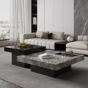 意式轻奢岩板茶几客厅家用现代简约大理石方形大茶台组合2025新款