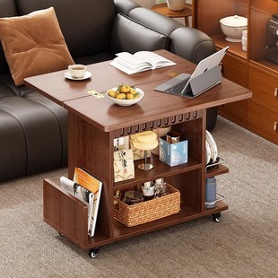 中古小桌子实木边几茶几可移动沙发边柜小户型折叠推车客厅置物架