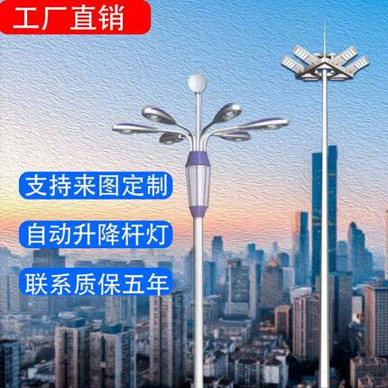LED广场灯高杆灯30米LED市电道路足篮球场灯升降灯市政道路照明灯