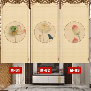 门帘卷帘复古uv 印花升降遮光窗帘隔断家用10中国风竹帘子中式
