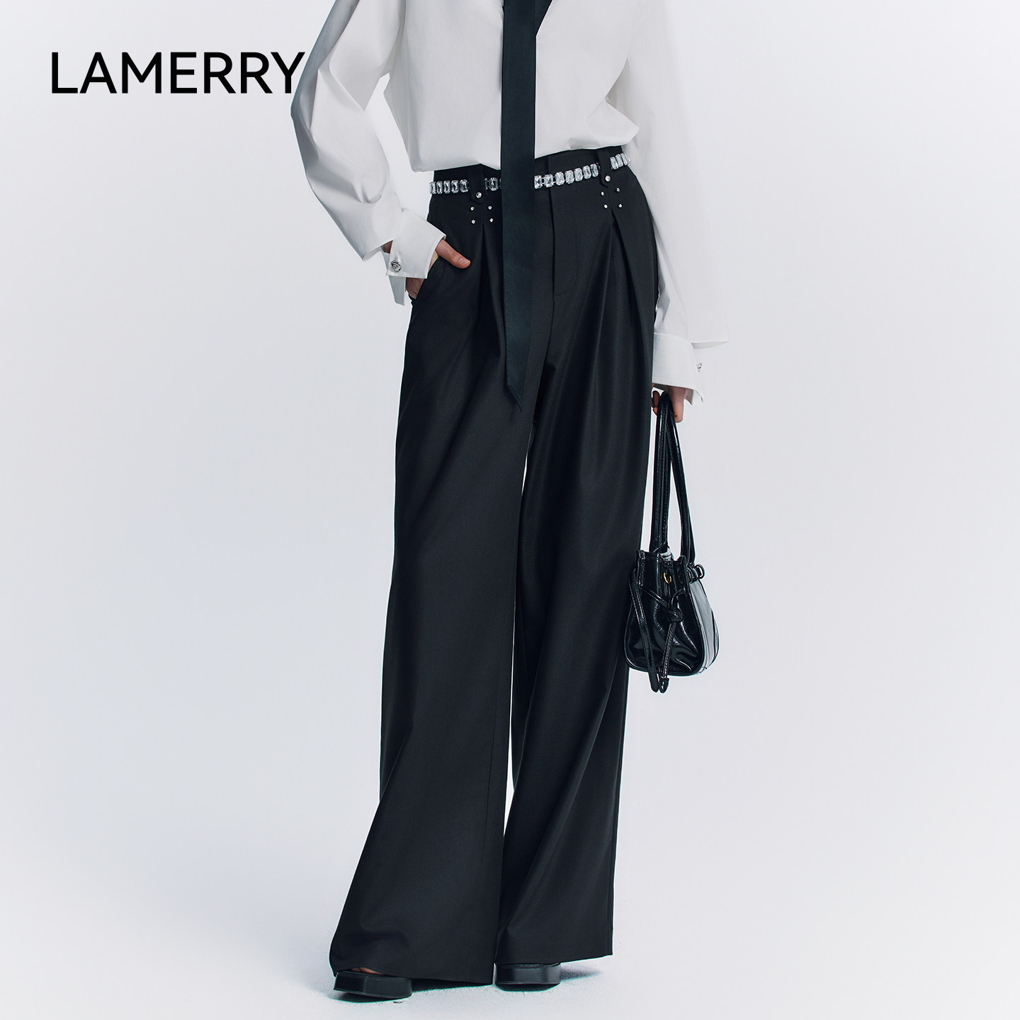 LAMERRY/朗美睿黑色高腰垂感西装裤阔腿打褶立体静奢优雅25秋新款,女装/女士精品,西装裤/正装裤,淘宝优惠券,粉丝福利购,淘宝优惠卷