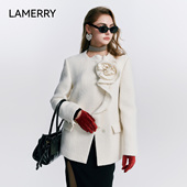 直筒优雅新款 LAMERRY 朗美睿米白色手工立体花温柔风大衣宽松经典