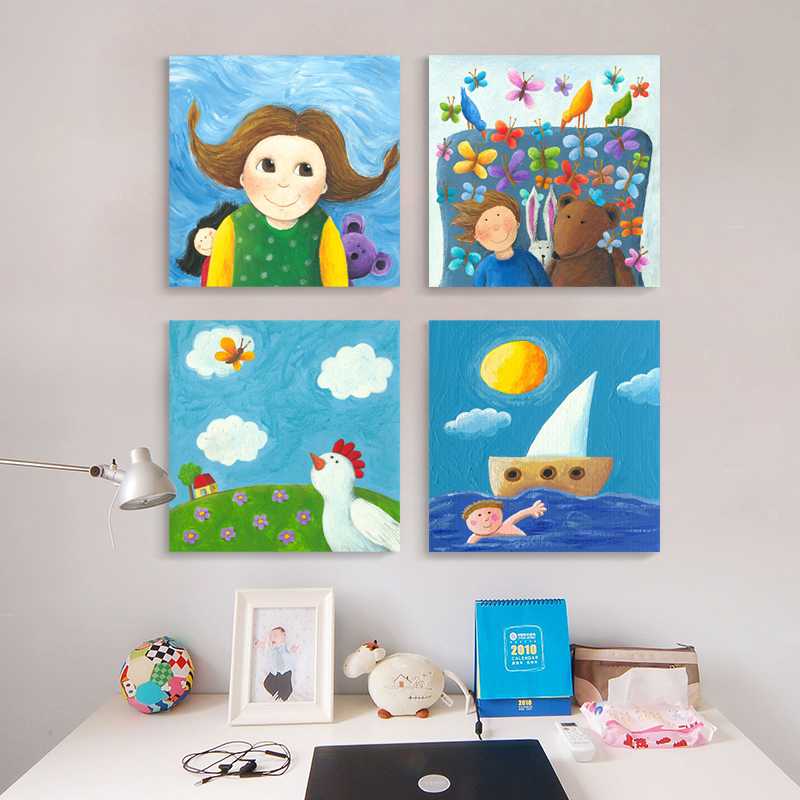 儿童房装饰画卡通动漫男孩卧室床