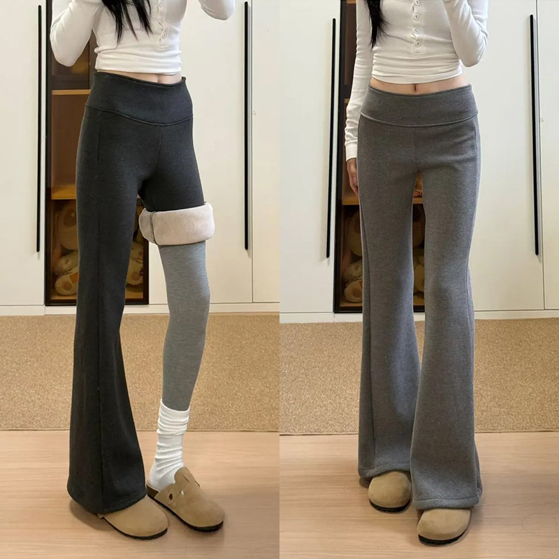 曾小咸 黑色微喇裤女秋季修身休闲西装裤马蹄裤喇叭裤长裤子加绒