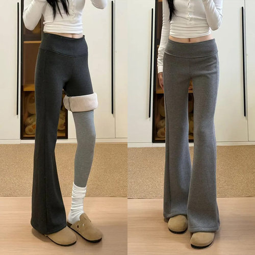 曾小咸 黑色微喇裤女秋季修身休闲西装裤马蹄裤喇叭裤长裤子加绒