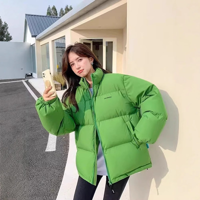 MM明摩女装短款羽绒服女冬季2025年新款加厚情侣款宽松绿色面包服