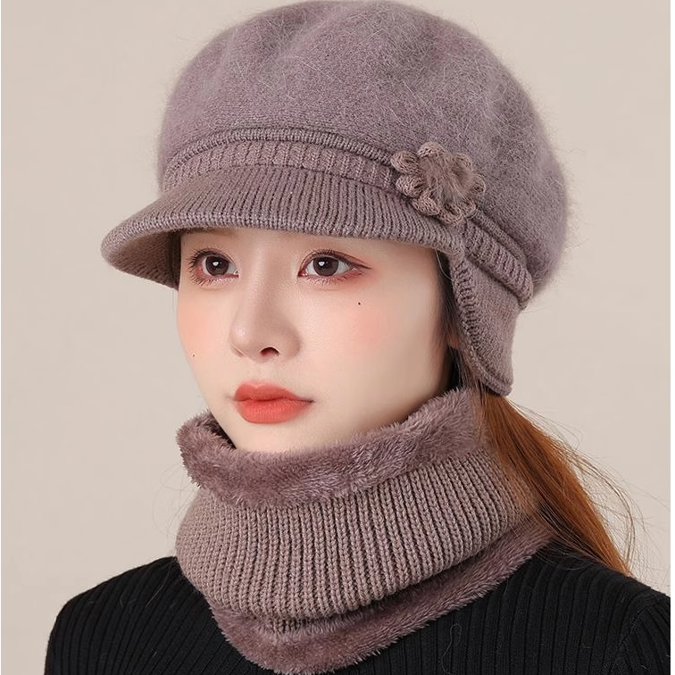 妈妈中老年帽子女冬天保暖护耳套头帽加绒毛线帽防风老奶奶针织帽