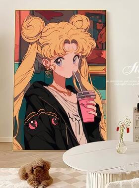 美少女战士装饰画二次元动漫卧室挂画少女心房间多巴胺餐厅壁画