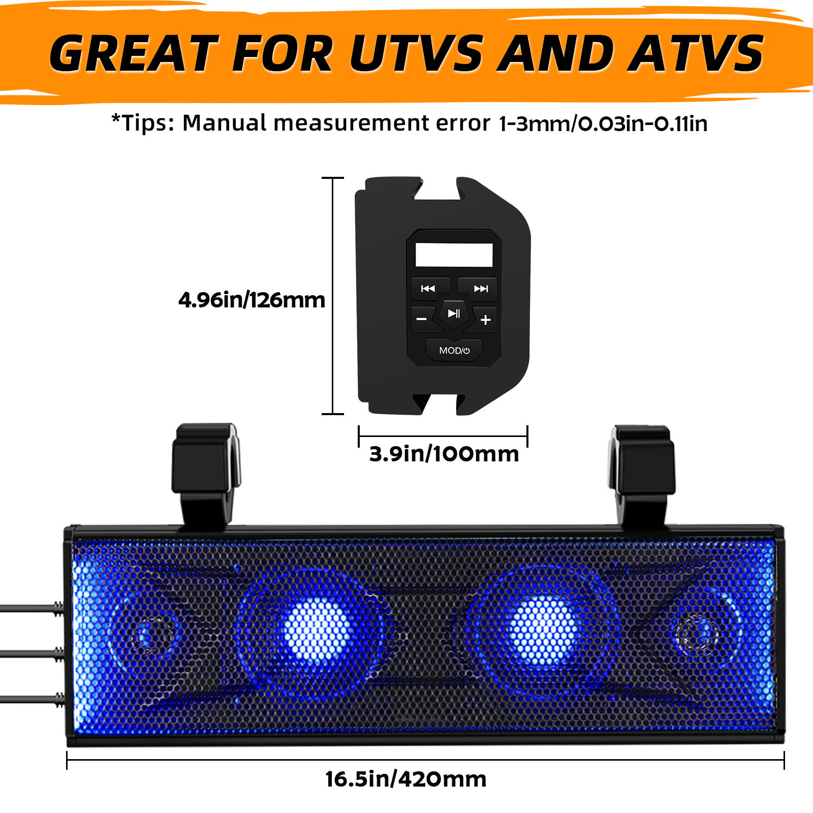 爆款UTV高尔夫车音箱ATV沙滩车soundbar条形蓝牙音响悬挂防水