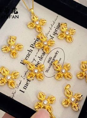 沙金点钻梵莲金刚杵吊坠可叠戴项链女新中式国潮风古法鎏金挂件