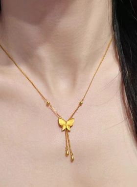 优雅蝴蝶项链流苏长款女士铜镀沙金在逃公主吊坠锁骨链项链女饰品
