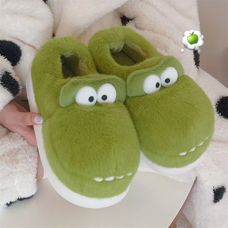 秋冬季加绒保暖毛绒宝宝棉鞋全包跟可爱立体鳄鱼儿童棉拖鞋女童