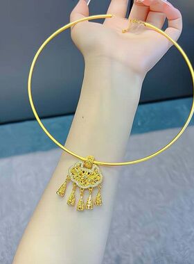 金店同款古法项圈同心莲锁包吊坠沙金平安锁项圈女新款颈圈送女友