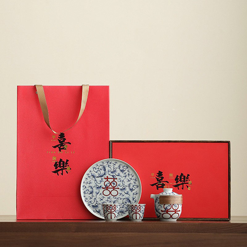 故宫文创青花喜乐快客杯功夫茶具