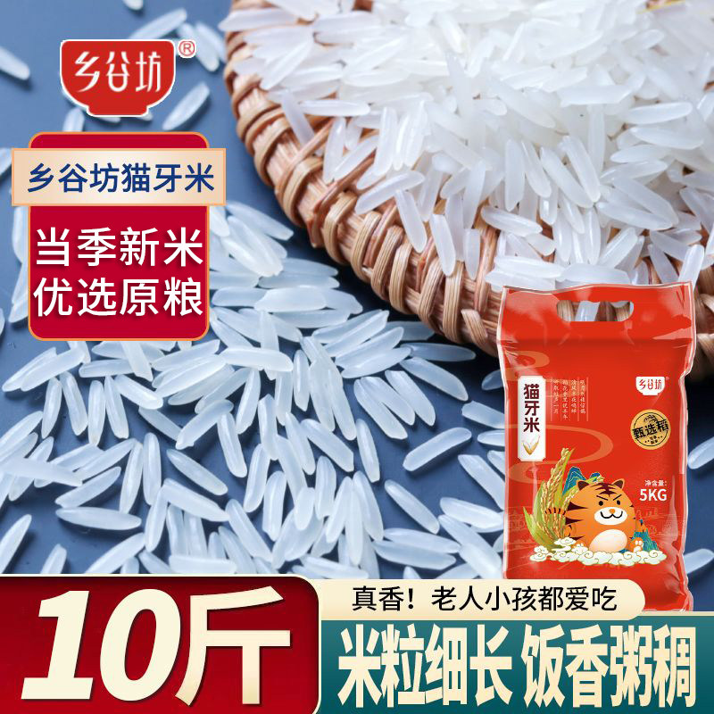 乡谷坊大米10斤正宗猫牙米长粒香米5kg大米新米丝苗米