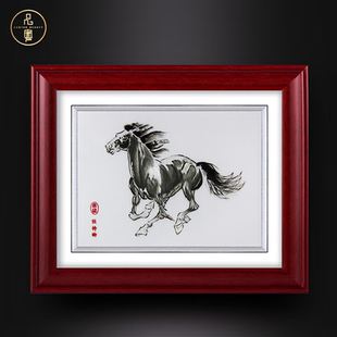 飾掛畫(huà)隨手禮定制 品粵廣繡粵繡手工刺繡馬到功成玄關(guān)家居辦公室裝