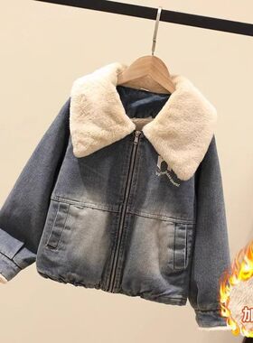 女童牛仔外套秋冬款2025新款冬季女大童加绒加厚女孩冬装儿童上衣