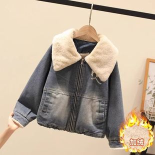 女大童加绒加厚女孩冬装 冬季 儿童上衣 2025新款 女童牛仔外套秋冬款