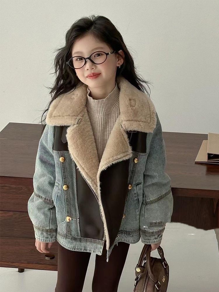 女童牛仔外套秋冬款2025新款洋气儿童加绒加厚女孩冬装儿童上衣潮