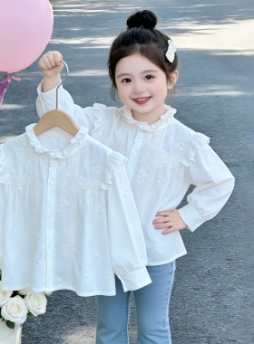 女童衬衫春秋季2026新款小女孩春秋款甜美蕾丝娃娃衫宝宝长袖百搭
