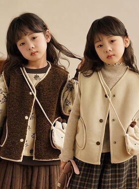 2025年冬季新款童装儿童洋气两面穿加厚马甲男女童保暖羊羔绒坎肩