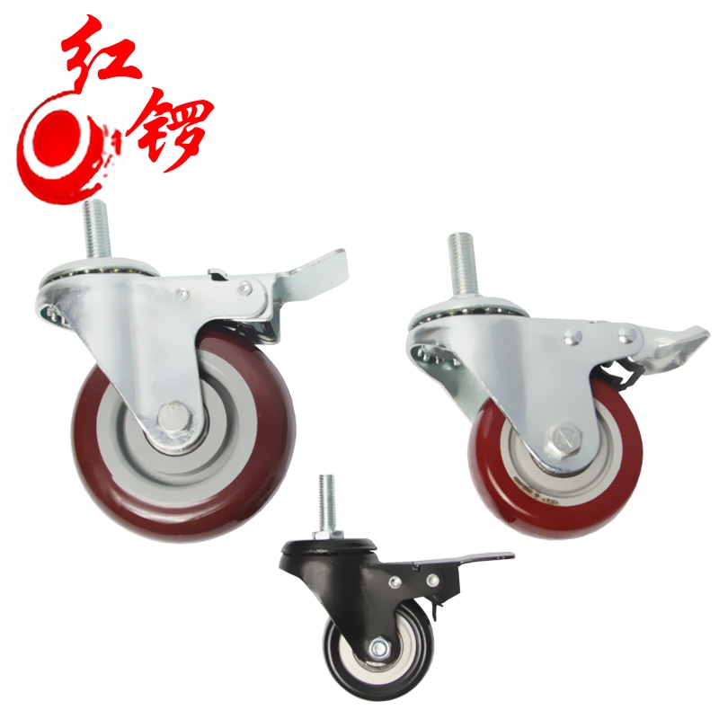 红锣铝材配件带刹车脚轮工业脚轮轻滑轮展示台尼龙万向脚轮铝型材