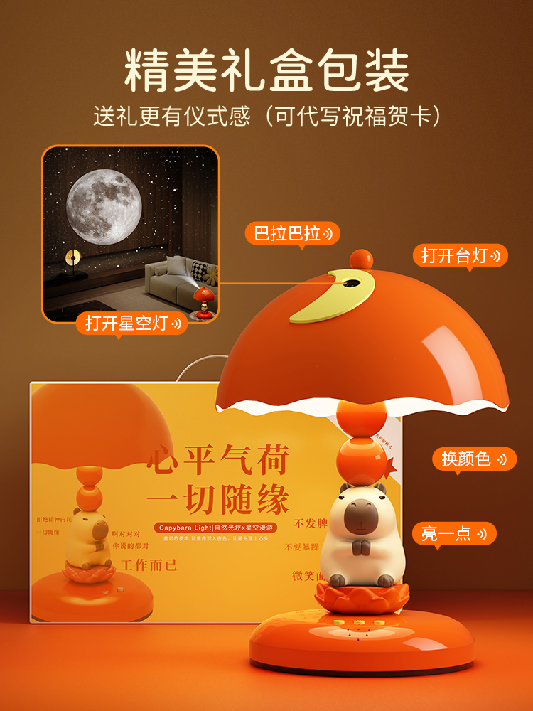 创意卡通卡皮巴拉星空灯摆件床头小夜灯送女友生日情人节浪漫台灯