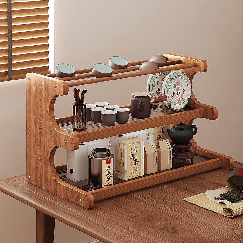 桌面茶杯收纳置物架桌上茶具架子小型博古架茶台紫砂壶摆放展示架